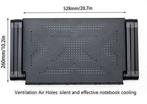 YINXN Adjustable Vented Laptop Desk, Ergonomic Portable Laptop Stand Multi-function TV Bed Lap Tray Office Table Lightweight Aluminum Tray with Side Mount Mouse Pad - Black