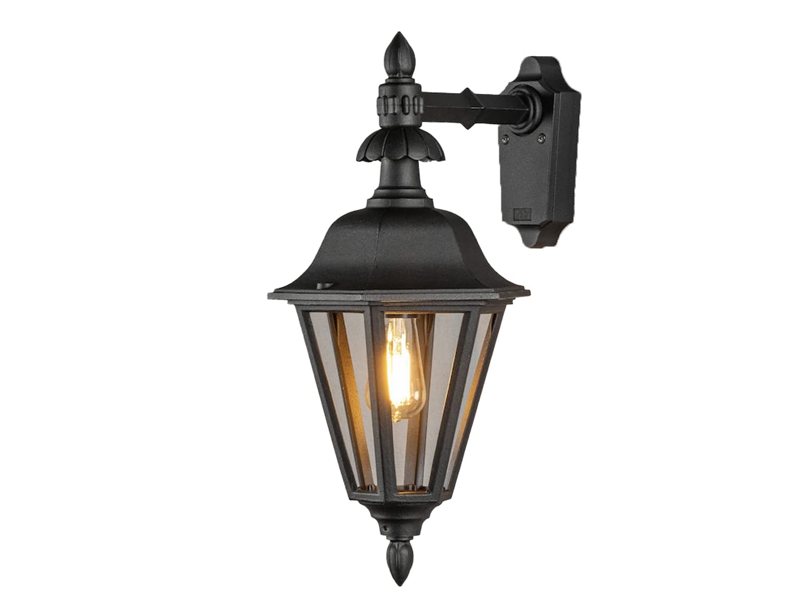 Konstsmide Handmade Outdoor Wall Light Mains Powered/Pallas Large Down Lantern Light/1 x 100 W E27 Max Wall Lamp/Smoked Acrylic Panels/Aluminium/IP23/Matt Black Outside Light