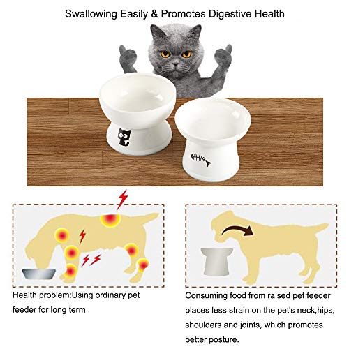 FOREYY Raised Cat Food and Water Bowl Set, Elevated Ceramic Cat Feeder