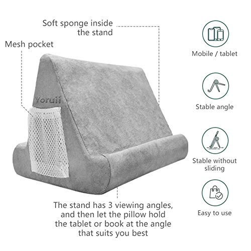 Soft Pad Pillow Stand Holder Tablet Mobile Phone Pillow Lap Stand Multi-Angle Reading Support Pillow Stand Suitable for Tablet Computer Ereader Smart Phone and Books (Grey)