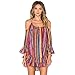 haoricu Women Dress, Women's Fashiom Summer Rainbow Print Fringed Beach Loose Strap Chiffon Dress Blouse (Hot Pink, Small)