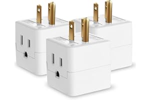 3-Outlet Extender, Fosmon 90 Degree Plug Outlet Adapter, Right Angle Power Plug Adapter 3 Prong, 3 Way Power Splitter Cube Tap, Cruise Essentials, for Home, Dorm, or Travel, Grounded, ETL Listed-3PACK