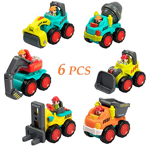 SAOCOOL Toy Cars for Toddlers, 6 PCS Set Pocket Construction Vehicles Trucks Toy Push Pull Toy Car for 1-3 Years Old Boys and Girls