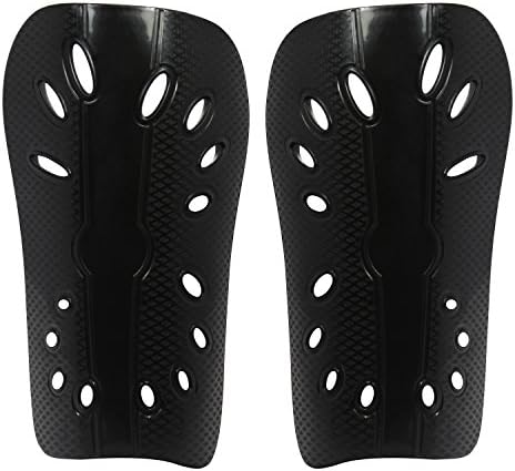 Sportly Youth Soccer Shin Guards - 7.25 Inch Length, 1/3 Inch Ultra Thick Foam Rubber Lining with Hard Cover to Protect Shins, Under Legging Ventilation,Shin Support Minimizes Injuries Large Black