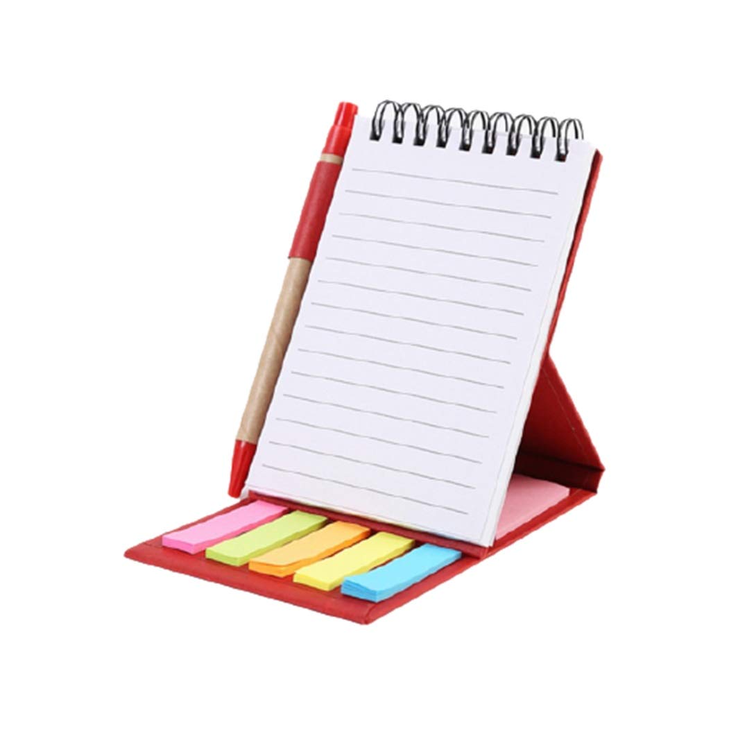 Photo 1 of Spiral Notebook Set Sticky Notes Page Marker Colored Index Tabs Flags Ballpoint Pen Self Standing Design Hardcover (Red) TPPL78618