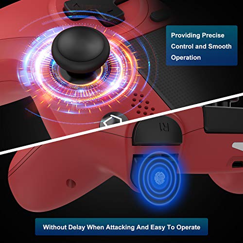Medvoe Wireless Game Controller for PS4, Built-in Speaker/Gyro/Motor Joystick Remote Gamepad for Playstation 4/Slim/Pro Console - Magma Red