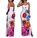LightlyKiss Women's Sexy Wrap Chest Floral Print Summer Casual Bodycon Off Shoulder Stretch Party Long Maxi Dress
