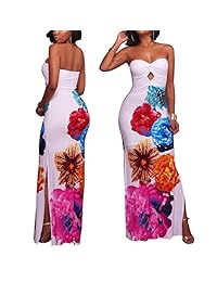 LightlyKiss vestido sexy floral sin tirantes bohemio largo maxi vestido de playa