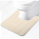 Lifup Soft U-Shaped Bathroom Rug, Memory Foam Bath Mat, Non Slip Water Absorption Dry Fast Toilet Mat, Bathroom Floor Mat Beige 1.3 x 1.6 Feet