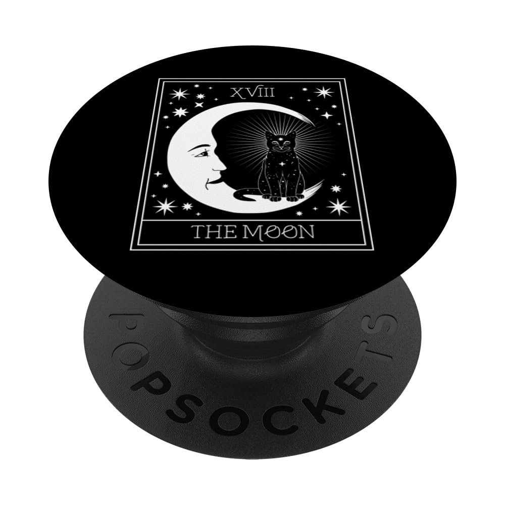 Tarot Card Crescent Moon and Black Cat Cosmic Graphic PopSockets Adhesive PopGrip