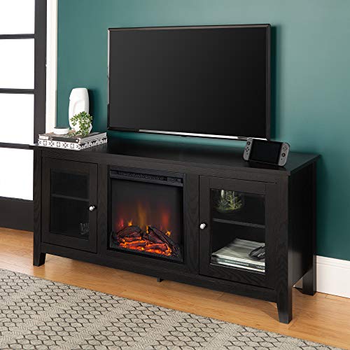 Walker Edison Rustic Wood and Glass Fireplace TV Stand for TV's up to