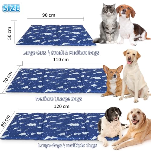 PETZOOKA Dog Cooling Mat 110 * 70cm Self-Cooling Pet Mat,Double-Sided Cooling for Kennels, Crates and Beds, Blue, Summer Essential for Pets,Large Size