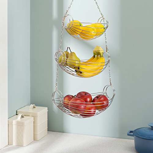 Home Basics 3Tier Adjustable Chrome Heavy Duty Wire Hanging Fruit or