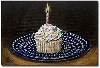 Polish Pottery Plate Cupcake Happy Birthday Pictures Artwork Modern Home Wall Decor, Size Mat Option