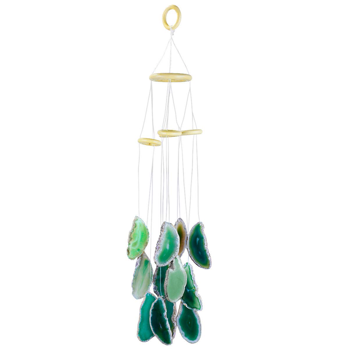 Nupuyai Green Agate Slices Wind Chimes for Garden Home Decor, Crystal Stone Hanging Ornament Wind Bell for Outdoor Indoor 58cm