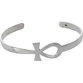925 Sterling Silver Ankh Key of Life Bangle Bracelet Adjustable - Egyptian Silkver Bangle Jewelry For Women