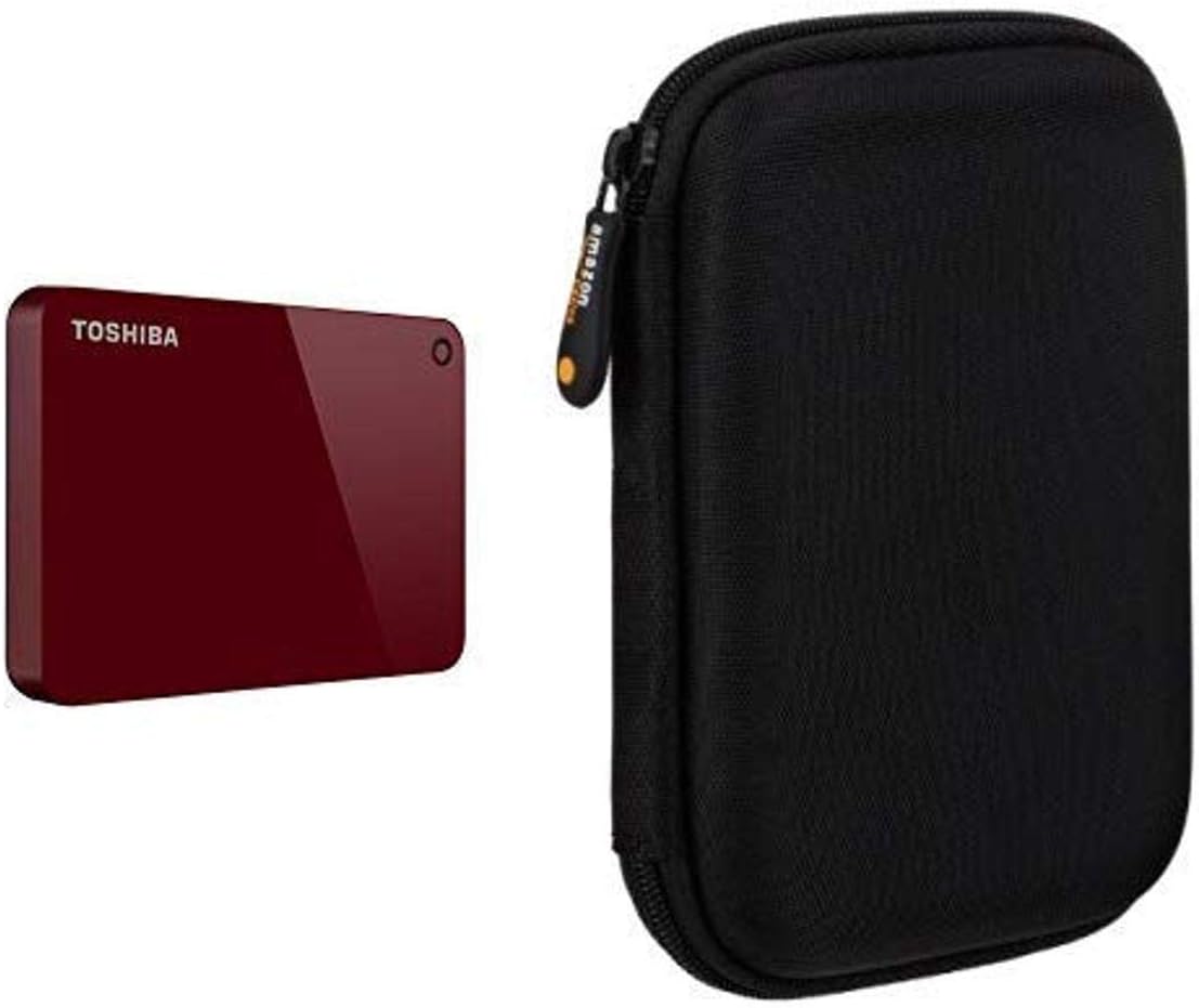 Toshiba Canvio Advance 1TB Portable External (Red) with AmazonBasic External Hard Drive Case Bundle