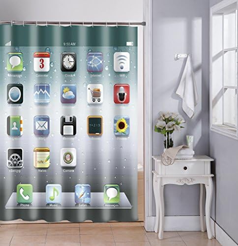 IPhone Screen Fabric Shower Curtain With Hooks Mildew Resistant Bath Curtain Waterproof/Water-Repellent &amp; Antibacterial, 72x72 INCH,Blue Navy