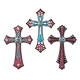 Collections Etc Southwest Turquoise Decorative Wall Crosses - Set of 3