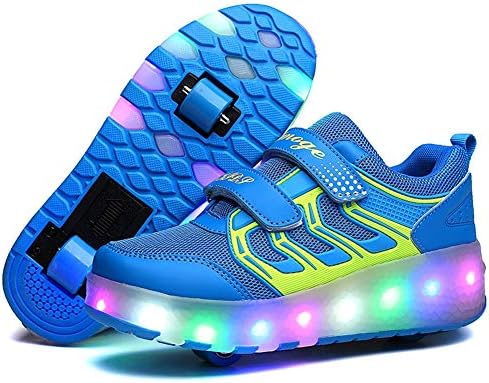 Charmstep Unisex Kids USB Chargeable Skate Roller Shoes LED Single/Double Wheels Retractable Skateboarding Outdoor Sports Gymnastic Sneakers Light up Trainers Girl's Boy's