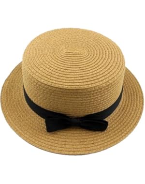 Tobey Women's Straw Summer Beach Bowknot Sun Bucket Flat Top Porkpie Cap Hat