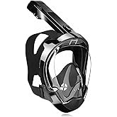 Riebex Full Face Snorkel Mask for Adults with Dry Top System 180 Degree Panoramic View Snorkeling Gear with Camera Mount Safe Breathing Anti-Leak Anti-Fog