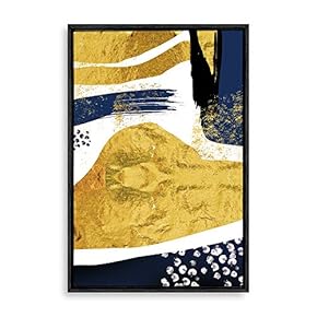 Framed Canvas Home Artwork Decoration Golden Abstract Art Canvas Wall Art for Living Room, Bedroom - 16x24 inches