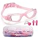 Premium Kid Swim Goggles,Best Swimming Goggles for Boys Girls Child Youth,Triathlon Glasses with Waterproof,Anti-Fog,UV Protection Lenses and Soft Silicone Frame Free Ear Plugs,Nose Clips (Pink)