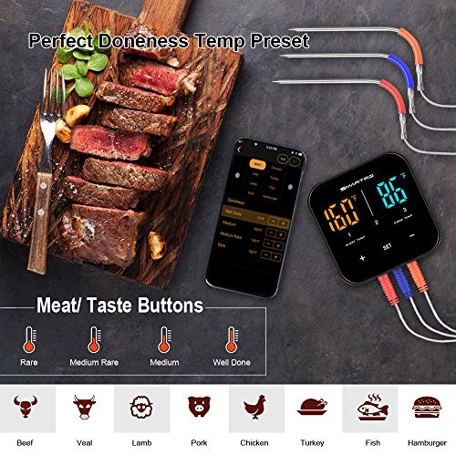 Wireless Meat Thermometer for Grilling, Bluetooth Digital Cooking Food Thermometer Instant Read with Probe for Smoker Oven Kitchen Candy BBQ Grill Thermometer Alarm Monitor Thermometers Timer