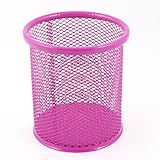 uxcell Metal Office Cylinder Style Mesh Pen Holder Ruler Organizer 9.8cm Height Fuchsia