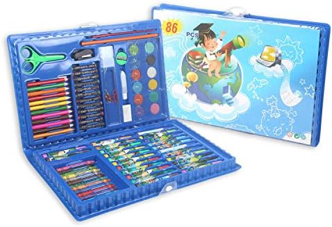 TREELY Art and Craft Jumbo Portable Coloring Crayon Set for Kids - Pack of 86 Pieces (Blue)