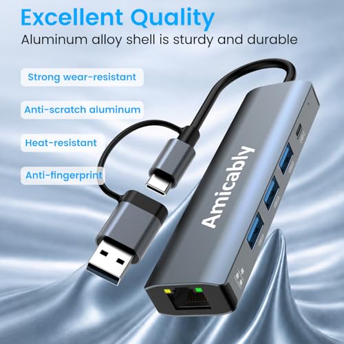 USB to Type C Adapter, 5 in 2 USB 3.0 Hub, USB C Hub Multiport Adapter Compatible with Macbook Air/Pro, iPad, iPhone 17 Pro MAX Air, Galaxy S25 Ultra, Surface