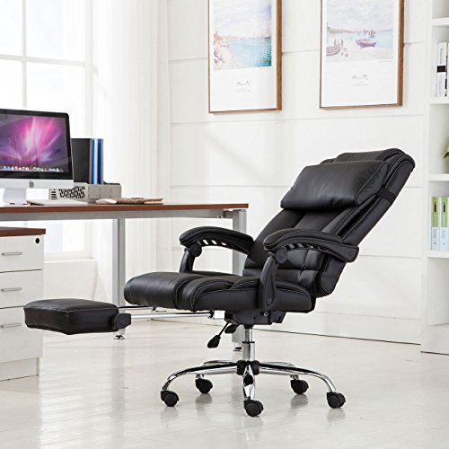 Eight24hours Executive Reclining Office Chair Ergonomic High Back Leather Footrest Armchair