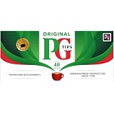 PG Tips Black Tea Bags, 40 Count - Non-Pyramid Style Hot Tea | Flat-style teabag, Rainforest Alliance sourced, Full-bodied black tea blend, Brews as hot tea, 40 tea bags per pack