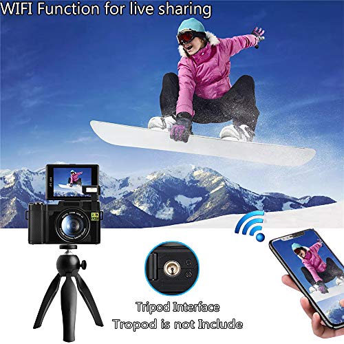Digital Camera,Vlogging Camera for Youtube 2.7K 24.0MP Ultra HD WiFi Camera 3.0 Inch 180 Degree Rotation Flip Screen Retractable Flashlight