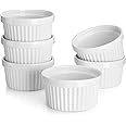 Sweese 8 oz Ramekins Set of 6, Creme Brulee Ramekins Oven Safe, Porcelain Ramiken Set, Souffle, Custard Cups for Baking and Ice Cream Bowl, White