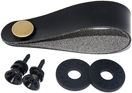 Guitar Strap Button Collection Bundle Included Leather Headstock Strap Button Adaptor, 2 Strap Safety Locks and 2 Strap End Pins Set for Bass Ukulele Acoustic Classical Electric Guitar (Black)