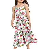 Enlifety 6-12Y Girls Flowy Dress Summer Casual Sundress Spaghetti Straps Printed Dresses