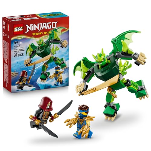 Ninjago Pack de Combate: Meca Dragón de Lloyd – Figura Articulada, 3 Minifiguras y Catanas de Juguete – Decoración para la Habitación Infantil – Regalo para Niños de 6+ Años – 71862