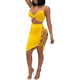 Women's Sexy Sleeveless Bodycon Club Mini Dress 2024 Summer Spaghetti Strap Cut Out Two Piece Skirt Sets