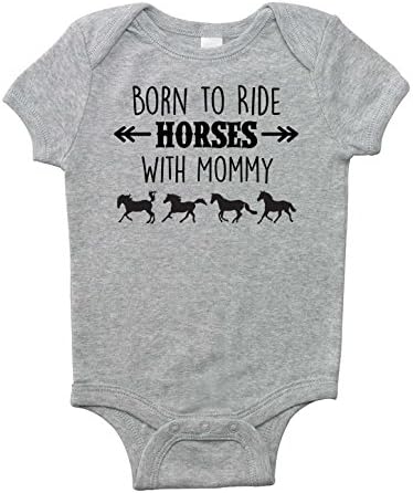 Born to Ride Horses with Mommy, Short Sleeve Horse Bodysuit, Baby Boy or Girl - Equestrian Pony Onesie Gift