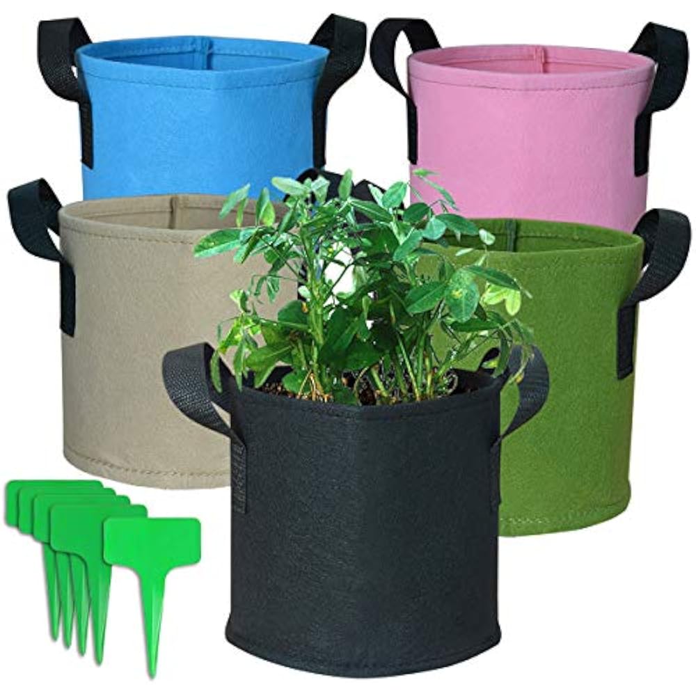 5 Pack 1 Gallon Grow Bags Heavy Duty Thickened Nonwoven Plant Fabric