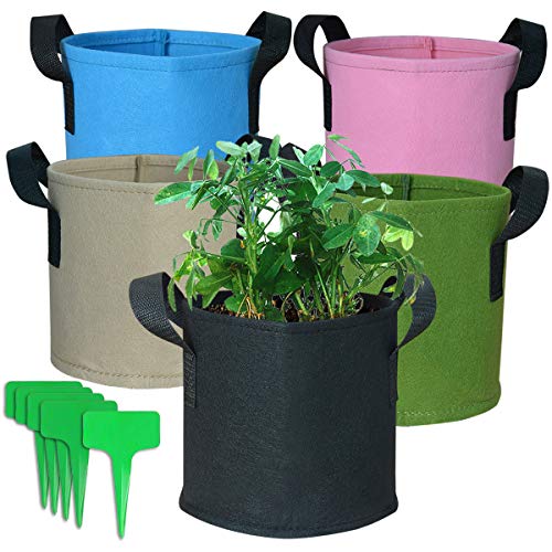 Windpnn 5 Pack 1 Gallon Grow Bags Heavy Duty Thickened Nonwoven Plant Fabric Pots with Handles for Indoor, Outdoor and Hydroponic Gardening