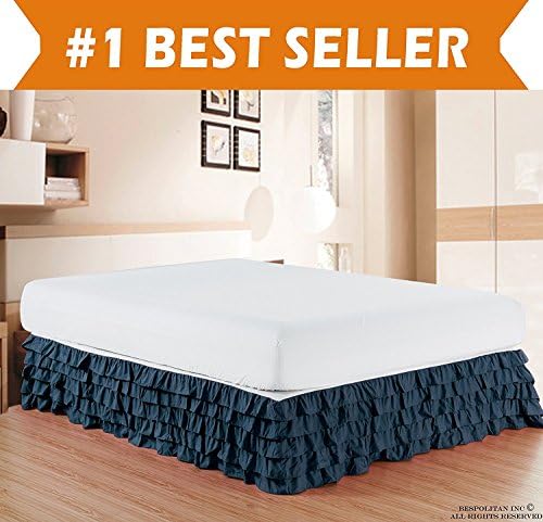 Elegant Comfort Luxurious Premium Quality 1500 Thread Count Wrinkle and Fade Resistant Egyptian Quality Microfiber Multi-Ruffle Bed Skirt - 15inch Drop, King, Navy Blue