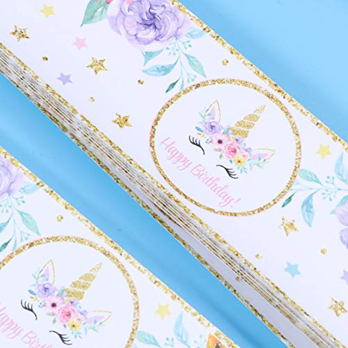LUOEM 72 PCS Magic Rainbow Unicorn Bottle Wraps Cute Waterproof Bottle Labels Sleep Unicorn Pastel Flower Bottle Labels for Birthday Baby Shower Wedding Party Decorations - Thumbnail 4