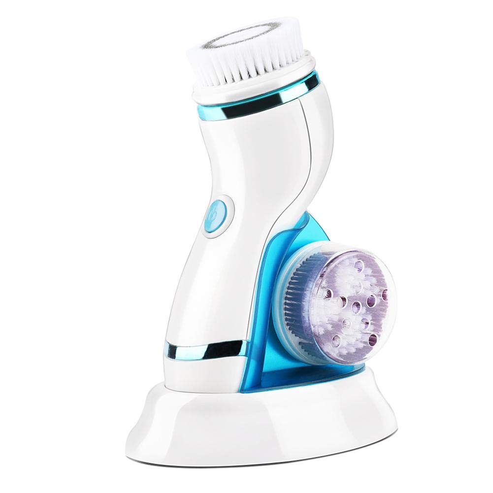 JULYKAI Facial Cleansing Brush System, 4 in 1 Electric Face Brush with 2 Speeds Setting, Detachable Handle & 4 Brush Heads
