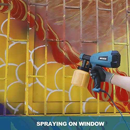 Paint Sprayer, WESCO 500W Electric Paint Spray Gun with 3 Nozzles(1.5/1.8/2.0mm), 800ml/min Max Air Volume Flow, 80 DIN-s, 800 ml Paint Container for Wall Varnishes, Glazes and Fence Spray/WS5585