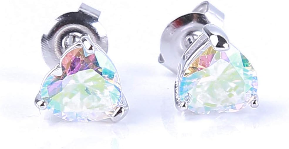 Hengxing Rainbow Color Stud Earrings Heart Cut Zircon Stud Earring Laser Holographic Color Silver Earrings for Women Classic Jewelry