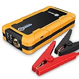 [Quick Charge In & Out] iClever 15000mAh Peak 600amp Portable Car Jump Starter BoostEngine External Power Bank with Multiple Protected Smart Clamp, 100 Lumen LED Light, Yellow