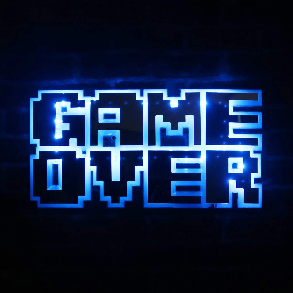 Geek Alerts3D LED Lighting 8-Bit Pixel Game Over Silhouette Wall Mirror Sign, USB Multi Color Changing Video Game Multi Color Light Illuminated Mirror Night Lamp, Game Room Decoration Gameboy Gift